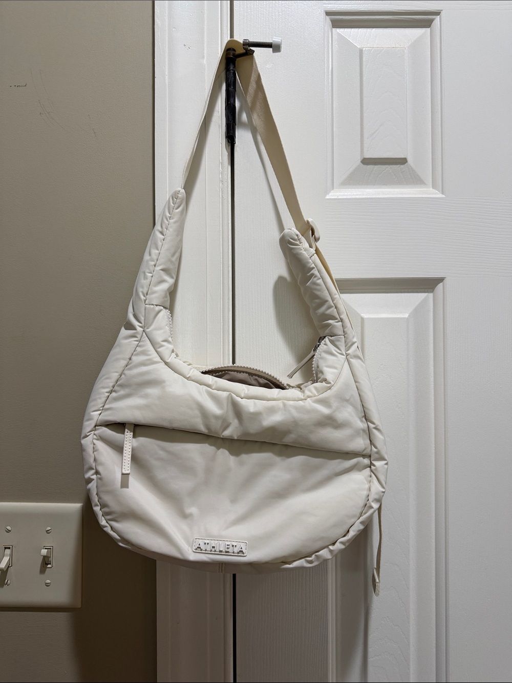 Athleta Cream Quilted Hobo Shoulder Bag